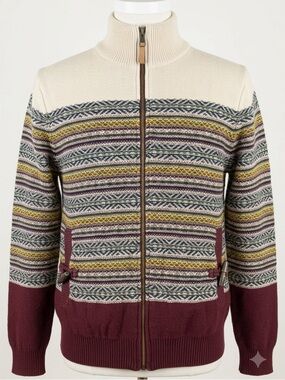 Staple The Rugged Outdoors Mens L Full Zip Sweater Knit Fair Isle Aztec Toggle